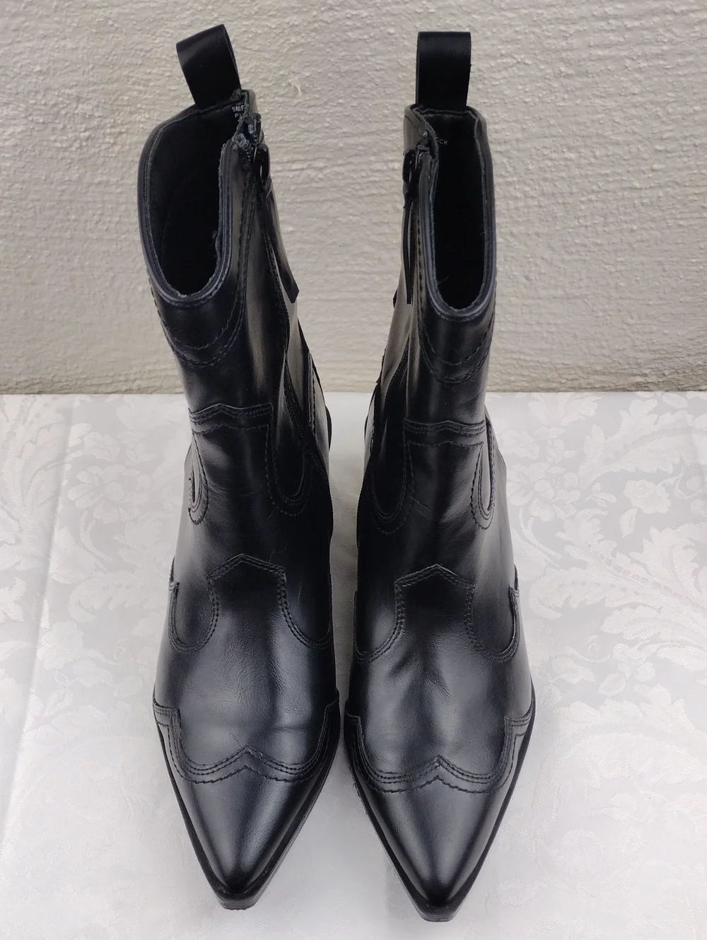 Madden Girl Swifty Black PU Upper Pointed Toe Side Zip Blocked Heel Western Boot